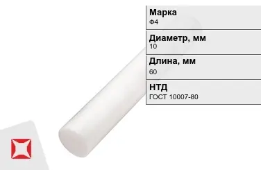 Фторопласт стержневой Ф4 10x60 мм ГОСТ 10007-80 в Павлодаре