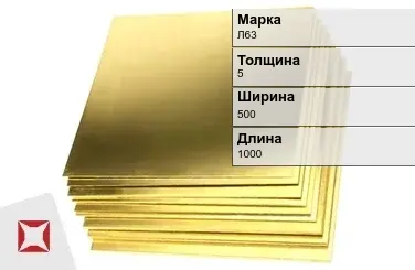 Латунный лист 5х500х1000 мм Л63 ГОСТ 931-90 в Павлодаре