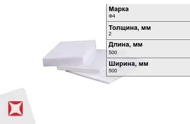 Фторопласт листовой Ф4 2x500x500 мм ГОСТ 21000-81 в Павлодаре