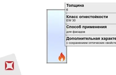 Огнестойкое стекло Pyropane 6 мм EW 30 с сохранением оптических свойств ГОСТ 30247.0-94 в Павлодаре