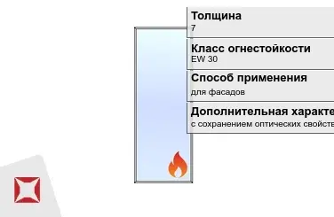 Огнестойкое стекло Pyropane 7 мм EW 30 с сохранением оптических свойств ГОСТ 30247.0-94 в Павлодаре