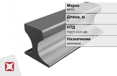 Рельсы КР-70 краановые 4 м ГОСТ 4121-96 в Павлодаре