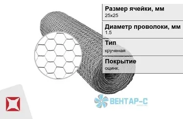 Сетка Манье двойного кручения 1,5x25х25 в Павлодаре