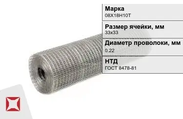 Сетка сварная в рулонах 08Х18Н10Т 0,22x33х33 мм ГОСТ 8478-81 в Павлодаре