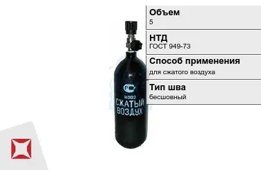 Стальной баллон УЗГПО 5 л для сжатого воздуха бесшовный в Павлодаре